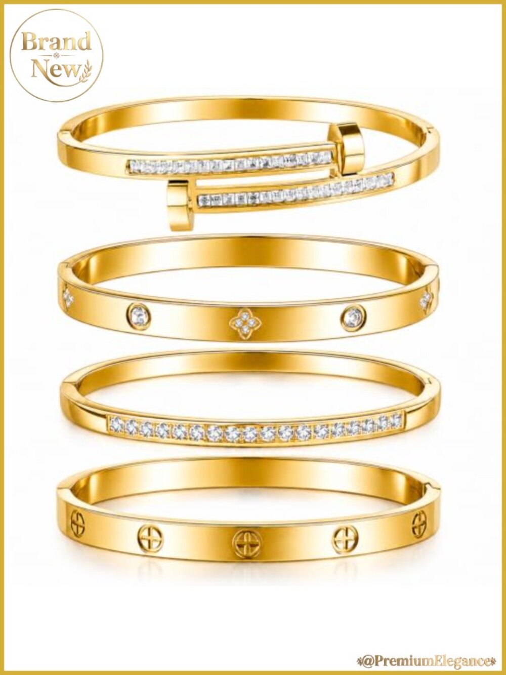 Gold Plated Stainless Steel Bangle Bracelet Set for Women Stackable